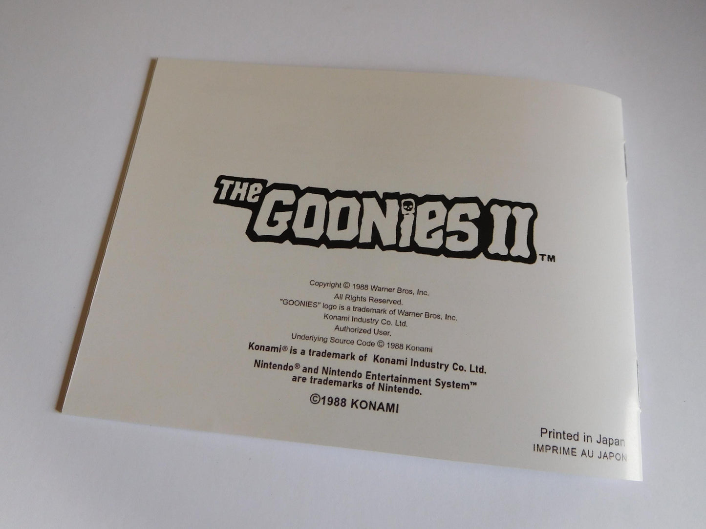 Notice The Goonies II NES - Français -