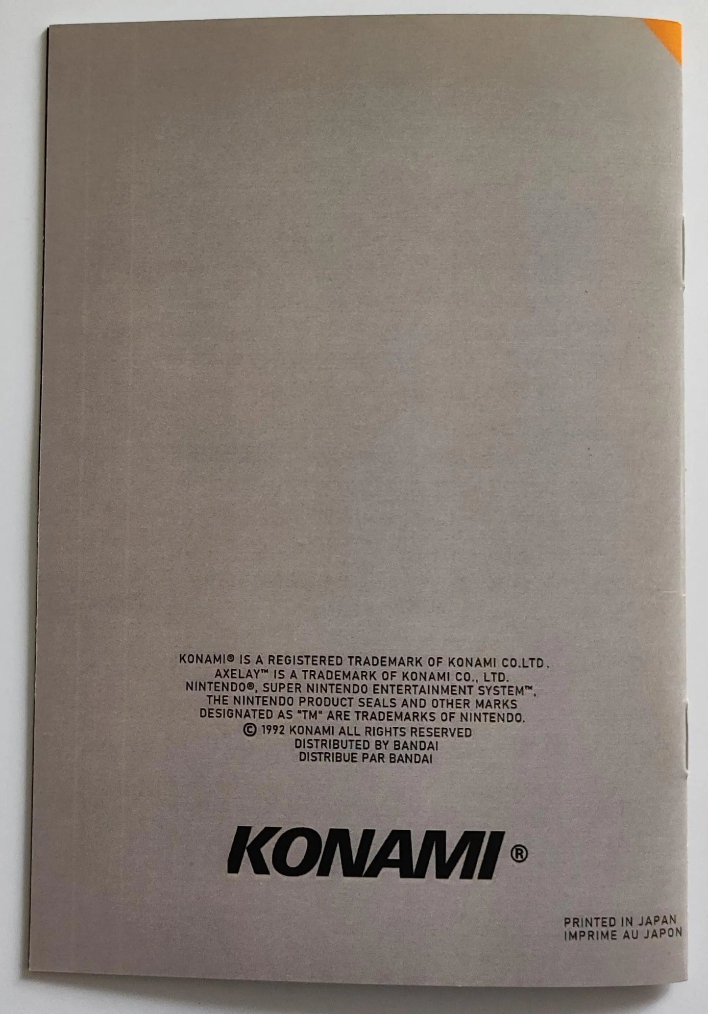 Notice Axelay SNES - Français - - RGUNIVERSE STORE