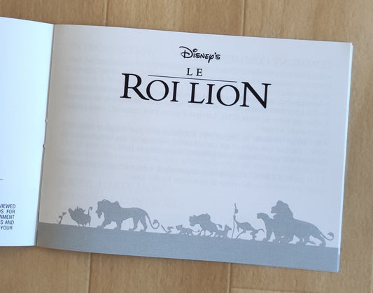 Mode d'emploi de la notice du jeu NES Le Roi Lion, en français, avec instructions et illustrations.