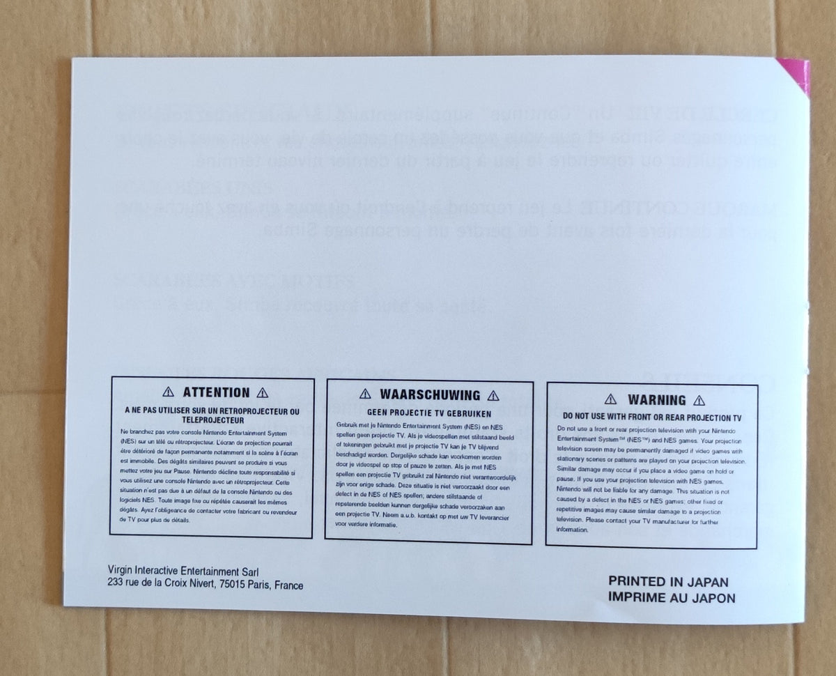 Notice en français pour le jeu NES Le Roi Lion, mode d'emploi illustré avec instructions claires et détails du produit.