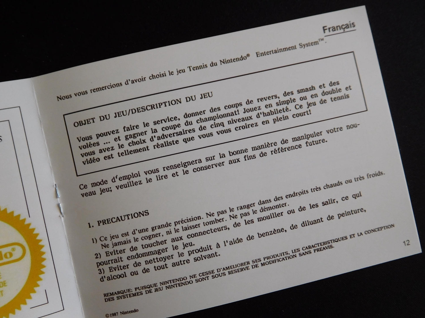 Notice Tennis - ASD - NES - Français/Anglais -