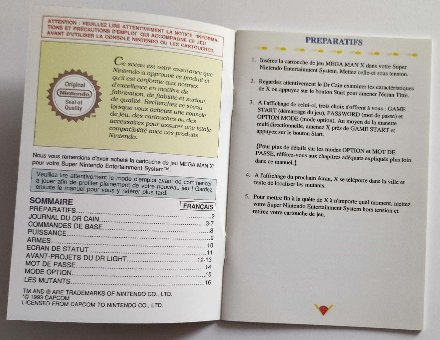 Notice Mega Man X SNES - Français -