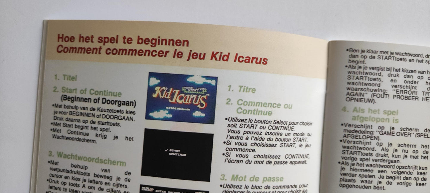 Notice Kid Icarus - NES - Français / Néerlandais -