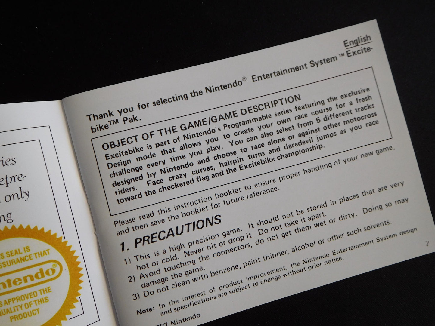 Notice Excitebike - ASD - NES - Français/Anglais -