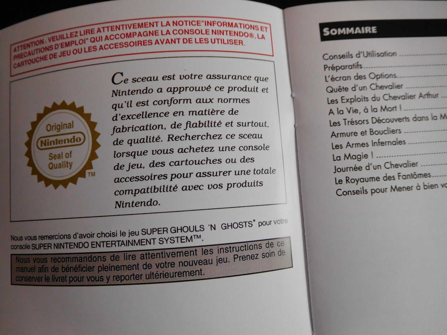 Notice Super Ghouls 'n Ghosts SNES - Français -