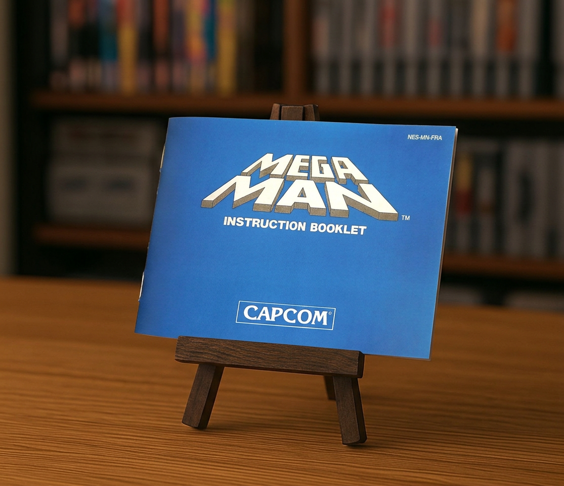 Notice Mega Man NES en français, illustrée avec le logo et le personnage emblématique du jeu vidéo classique.