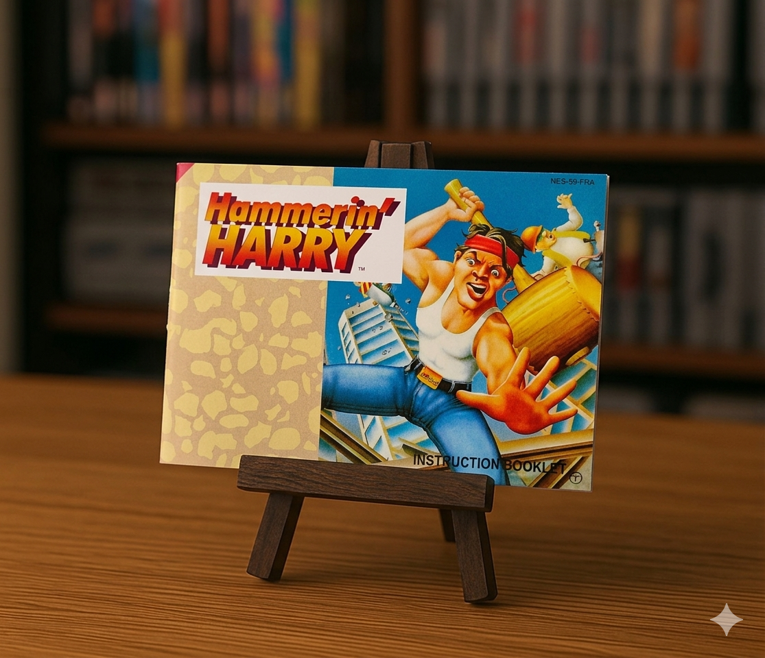 Hachette Notice pour le jeu vidéo Harry Hammerin' Harry NES en français, vue de face sur fond blanc.