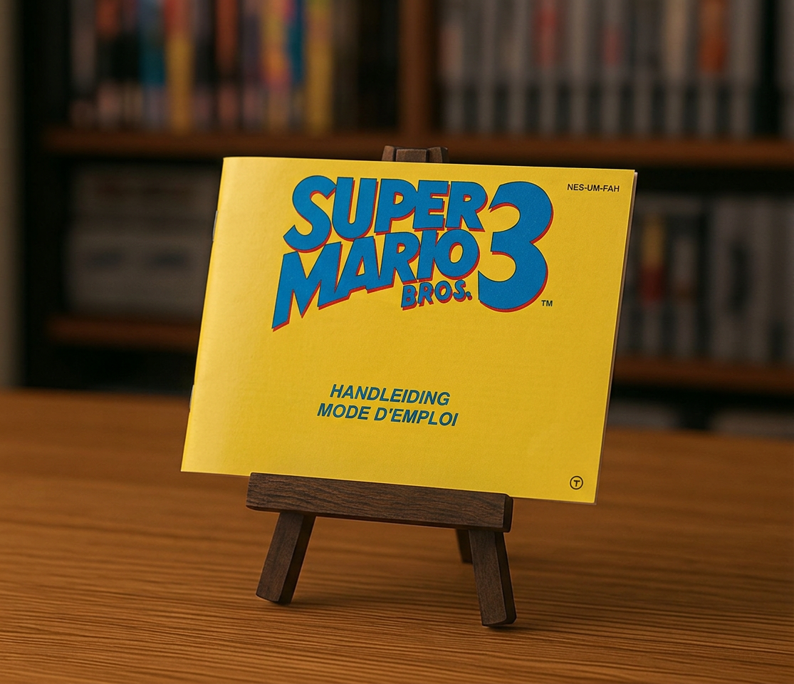 Notice Super Mario Bros. 3 NES en français et néerlandais, affichée avec texte coloré et logo de la célèbre console NES