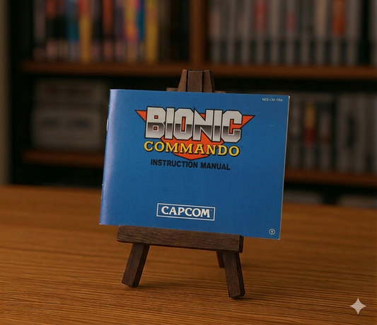 Affiche de la notice du jeu vidéo Bionic Commando NES en français, avec logo et illustrations du jeu.