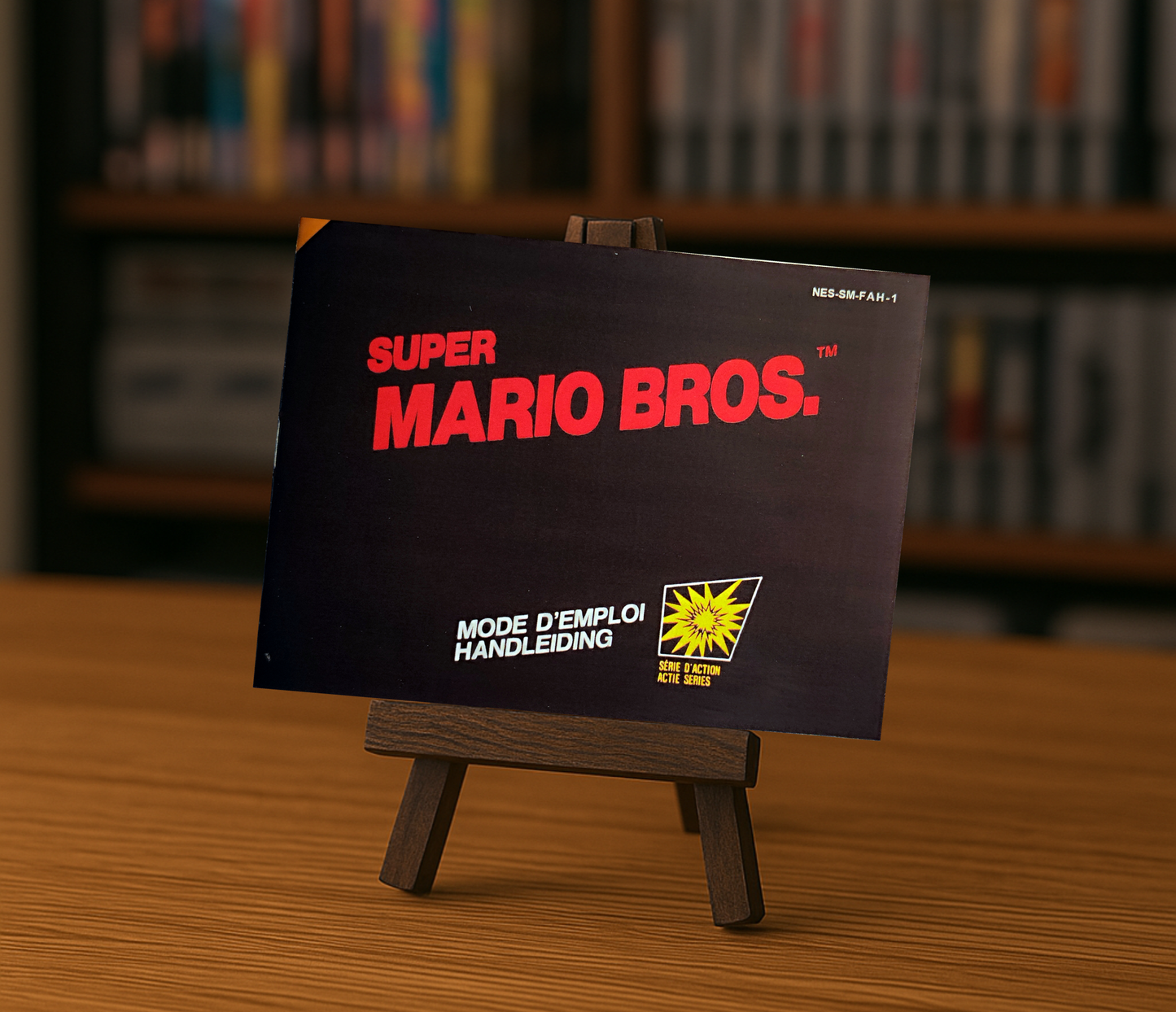 Affiche Notice Super Mario Bros. NES en français avec image de Mario sautant, pour collectionneur de jeux vidéo rétro.