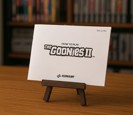 Affiche du jeu vidéo NES "The Goonies II" en français, avec logo et illustrations colorées, pour console Nintendo.