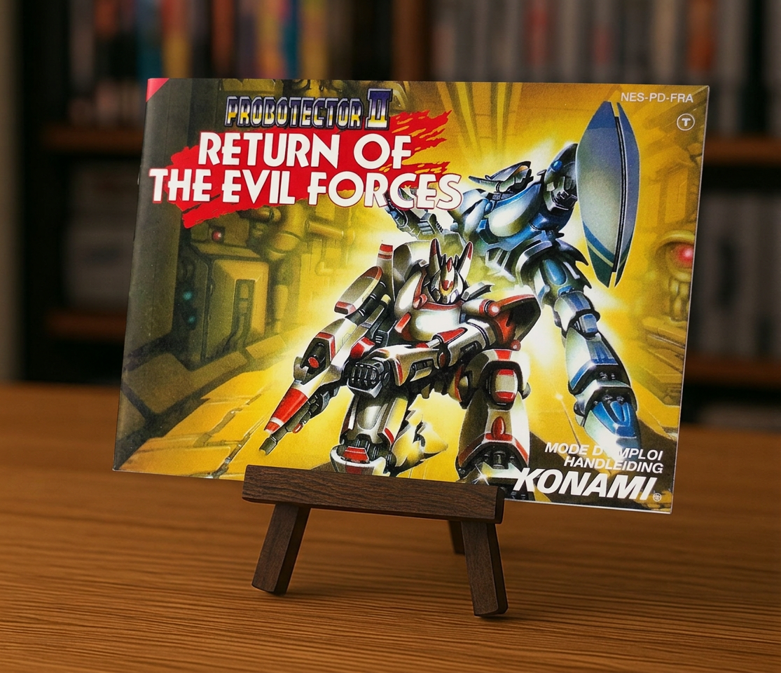 Notice du jeu vidéo Probotector II : Return of the Evil Forces pour NES, en français, avec illustration du boîtier et du logo.