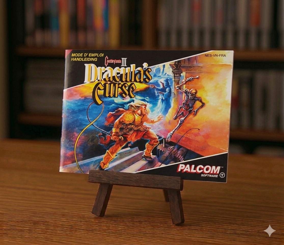 Notice du jeu NES Castlevania III : Dracula's Curse en français, avec illustration du boîtier du jeu vidéo rétro.