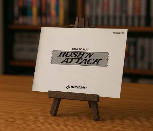 Affiche de jeu vidéo Rush'n Attack NES en français, avec logo et illustration d'ennemis, par RGUNIVERSE STORE