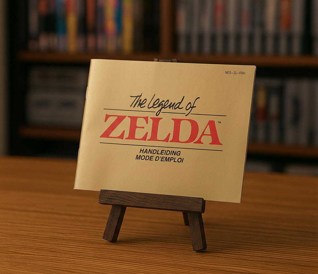 Cartouche de jeu vidéo Legend of Zelda NES en français et néerlandais, avec étiquettes et boîtier original.