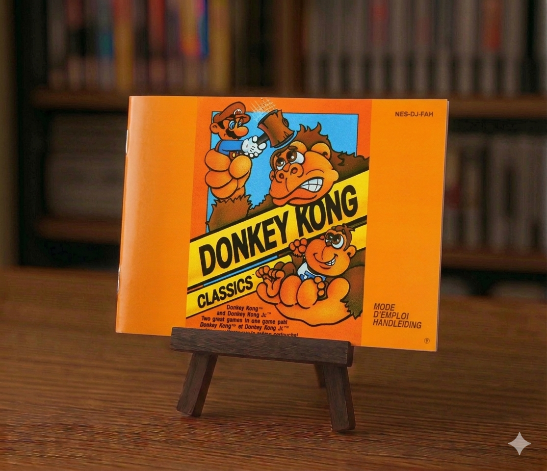 Affiche du jeu vidéo Donkey Kong Classics NES en français, avec le logo et l'art de la couverture du jeu Nintendo.