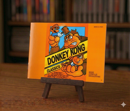 Affiche du jeu vidéo Donkey Kong Classics NES en français, avec le logo et l'art de la couverture du jeu Nintendo.