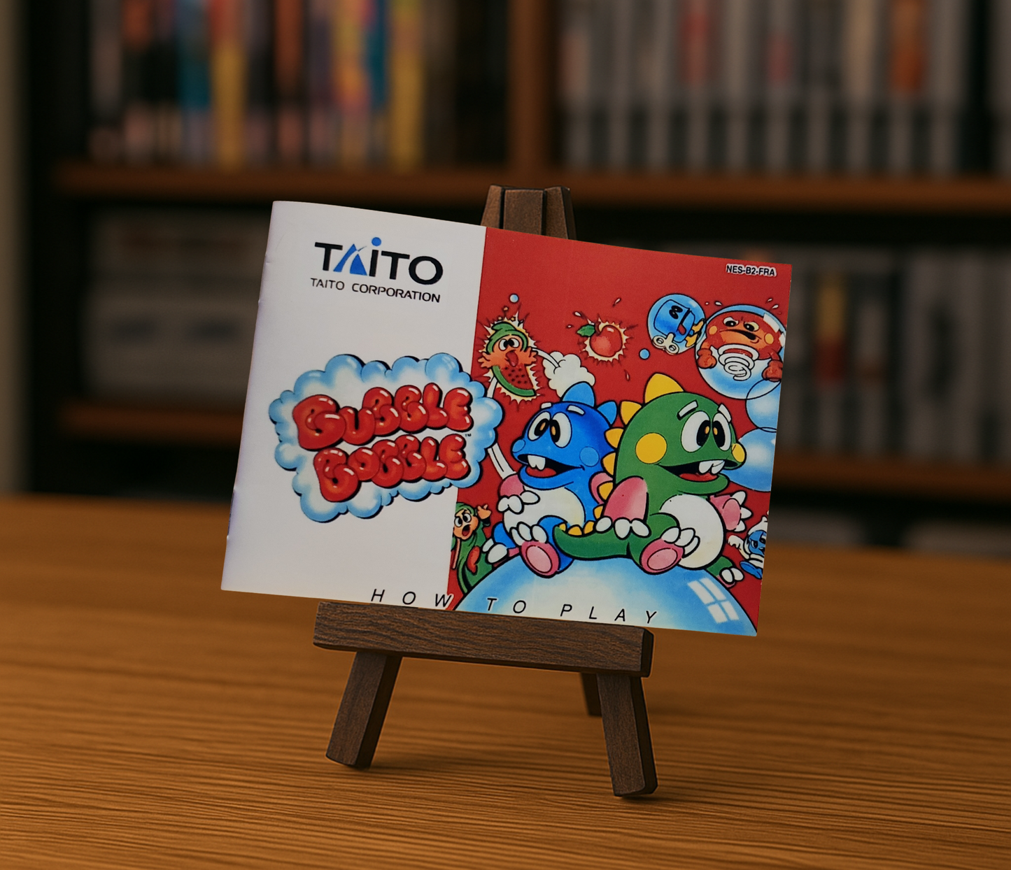 Affiche de notice de jeu vidéo Bubble Bobble NES en français, avec le logo et illustrations colorées du jeu RGUNIVERSE STORE