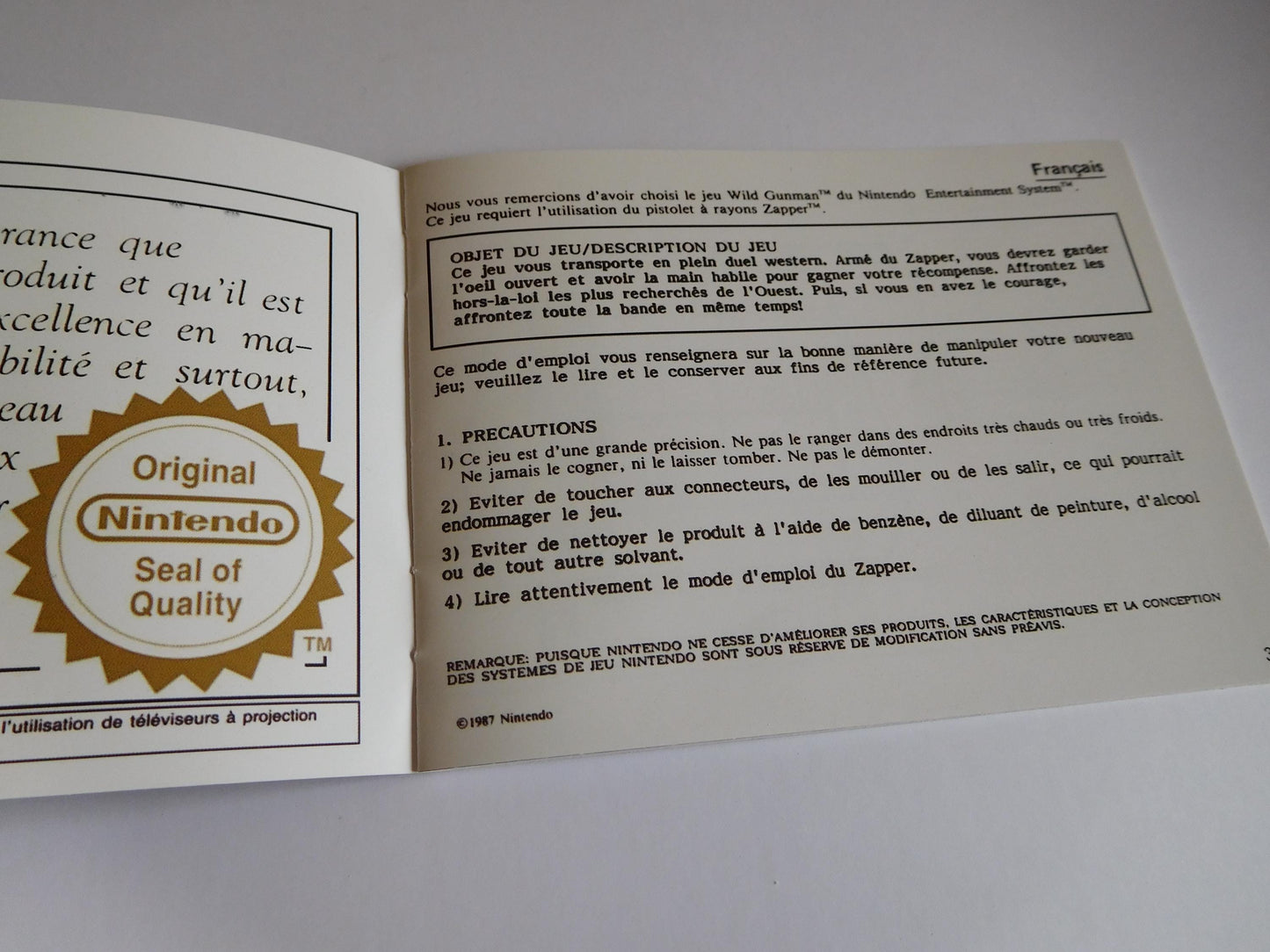 Notice Wild Gunman - ASD - NES - Français -