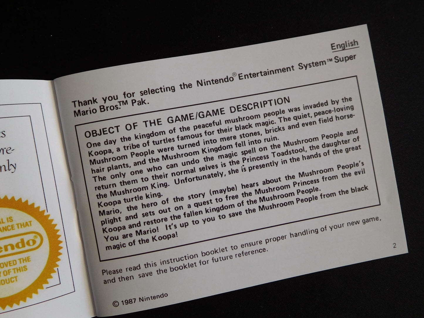 Notice Super Mario Bros. - ASD - NES - Français/Anglais -