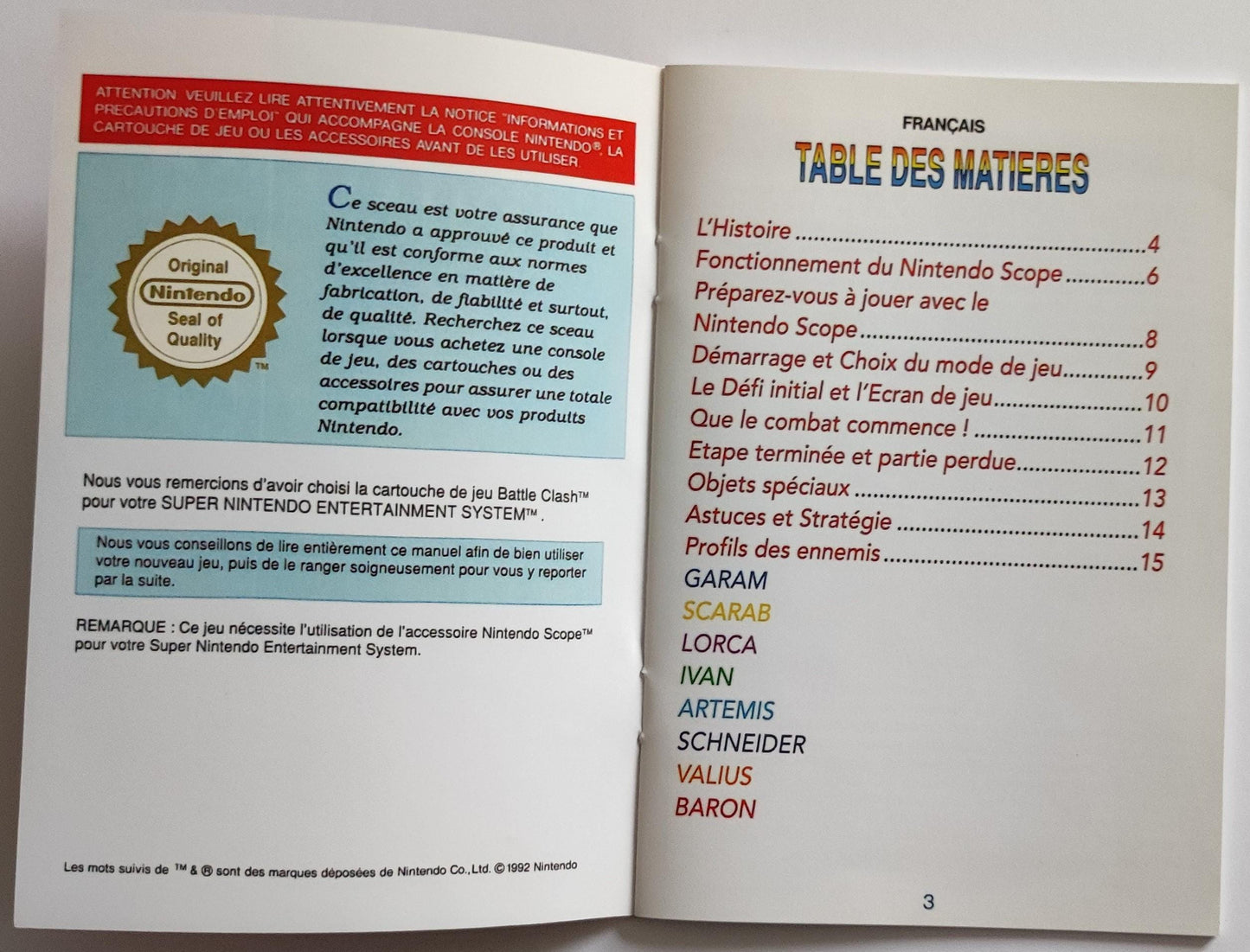 Notice Battleclash SNES - Français -