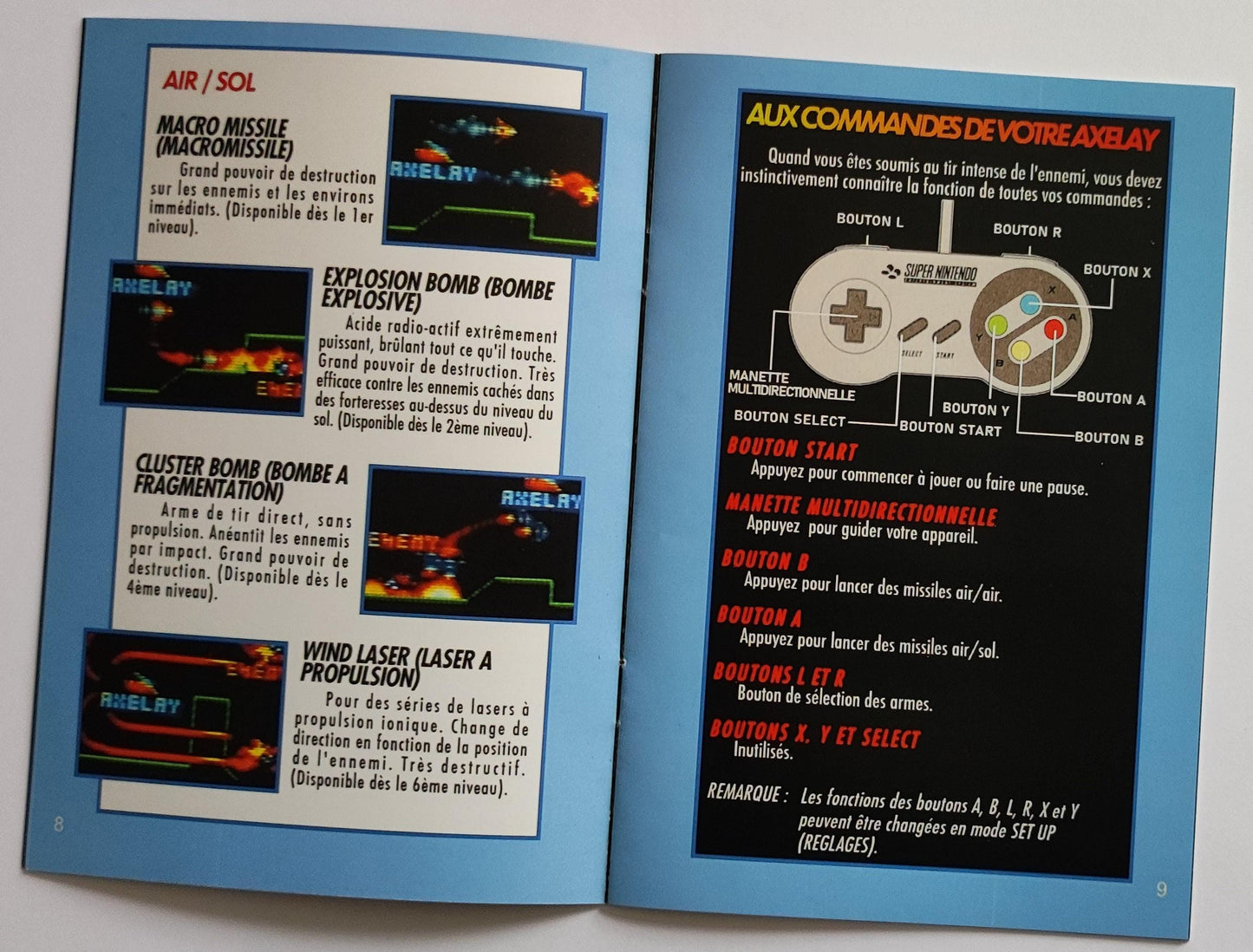 Notice Axelay SNES - Français -