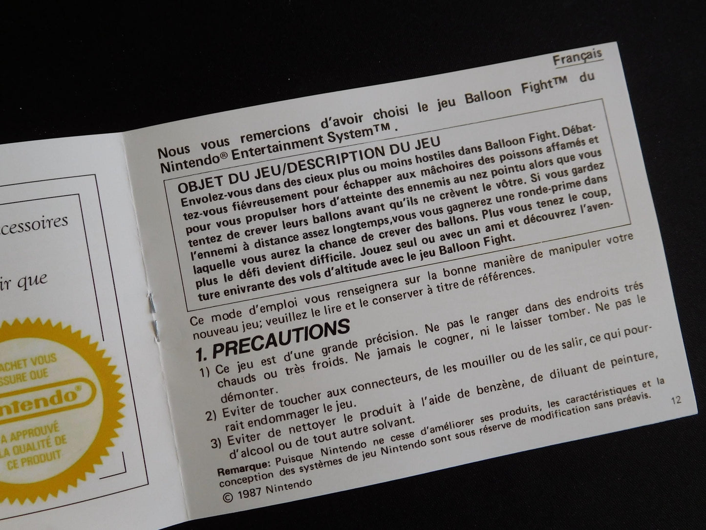 Notice Balloon Fight - ASD - NES - Français/Anglais -