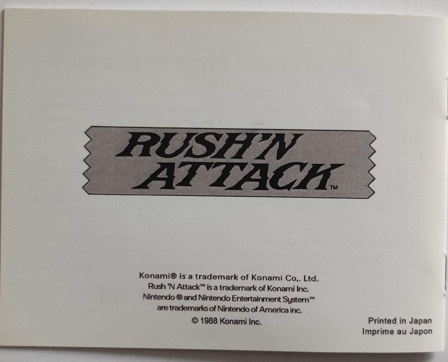 Notice Rush'n Attack NES - Français -