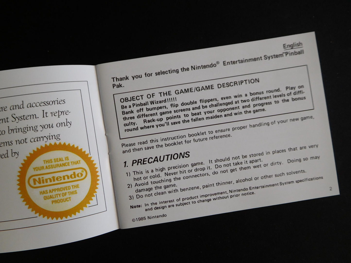 Notice Pinball - ASD - NES - Français/Anglais -