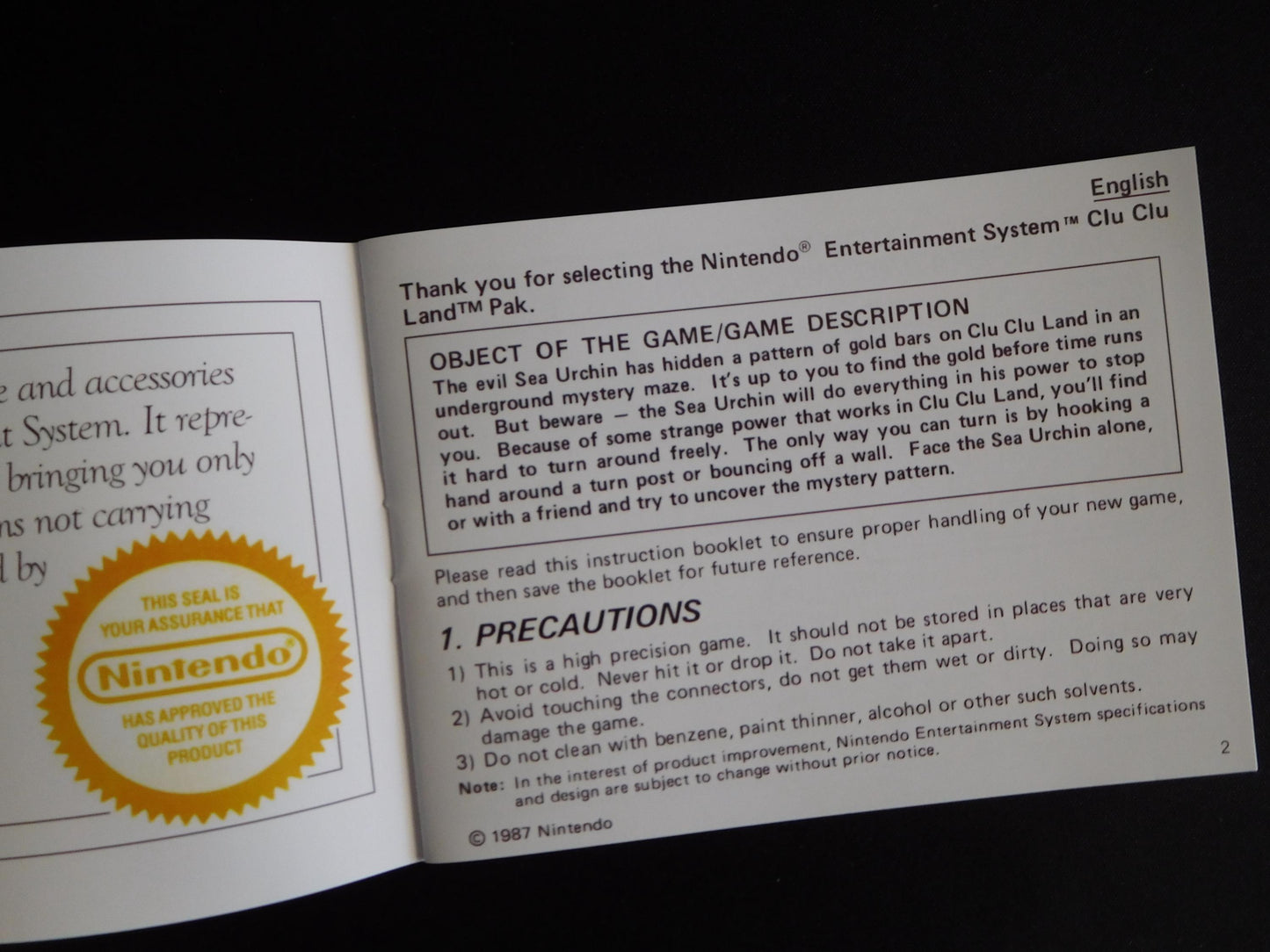 Notice Clu Clu Land - ASD - NES - Français/Anglais -