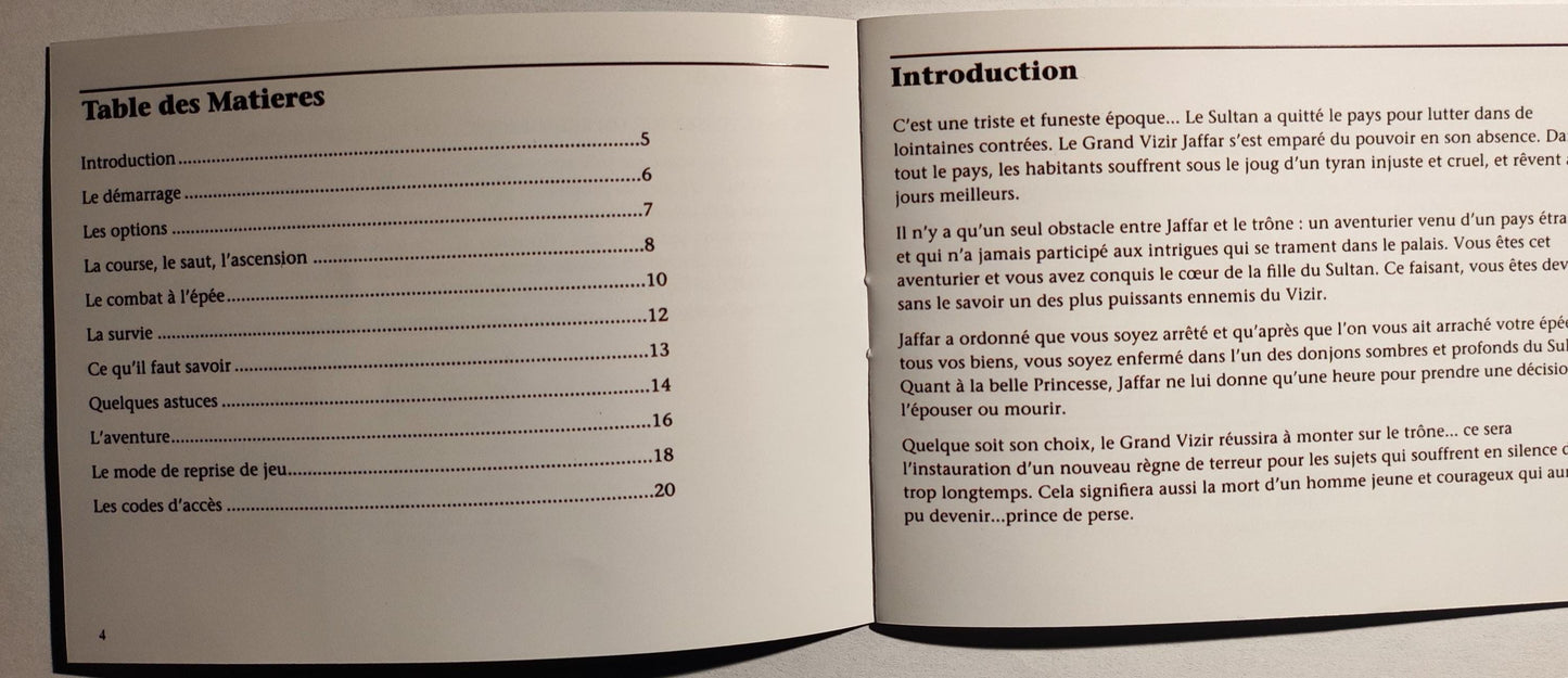 Notice Prince of Persia - NES - Français -