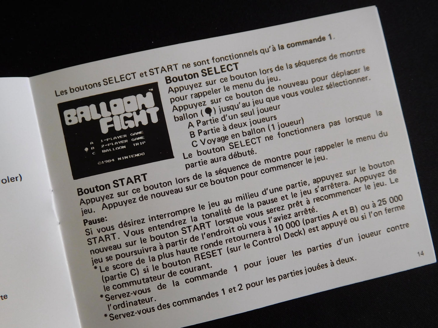Notice Balloon Fight - ASD - NES - Français/Anglais -