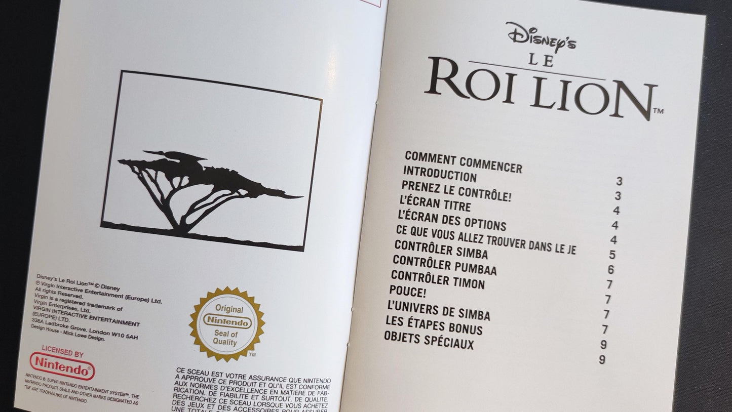 Notice Le Roi lion SNES - Français -
