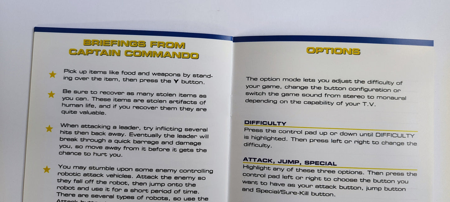 Notice Captain Commando SNES - USA -