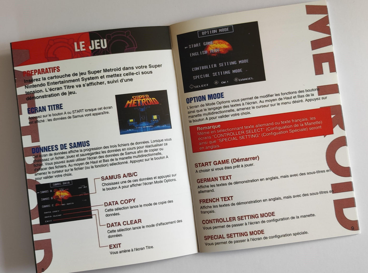 Notice Super Metroid - SNES - Français -