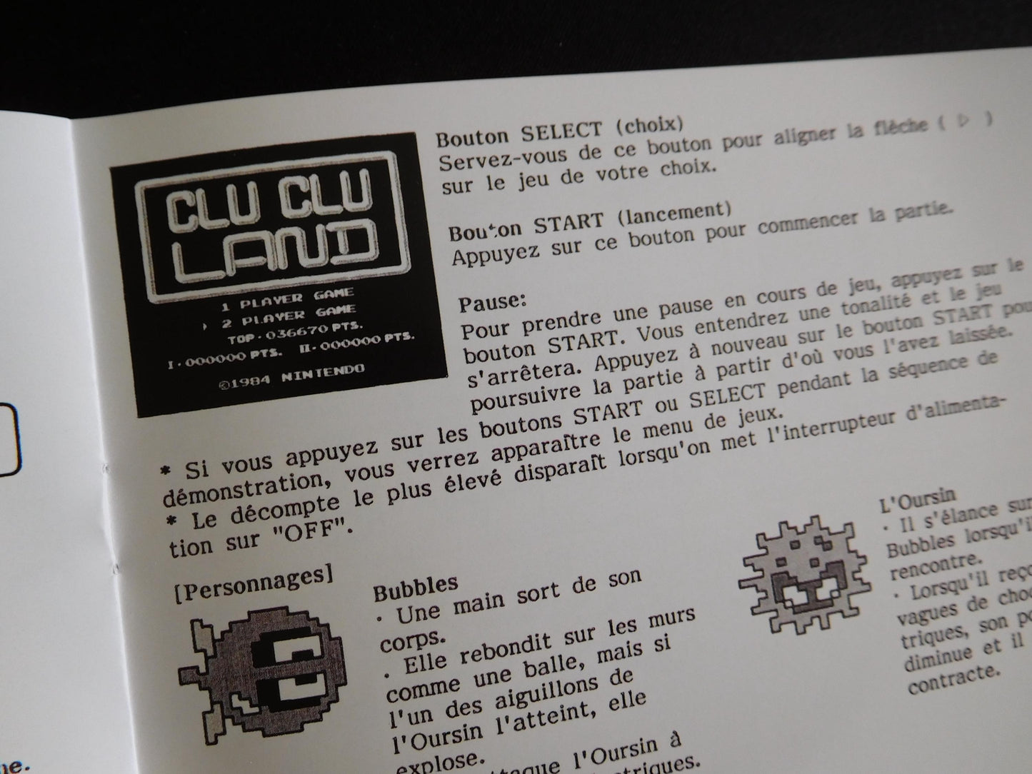 Notice Clu Clu Land - ASD - NES - Français/Anglais -