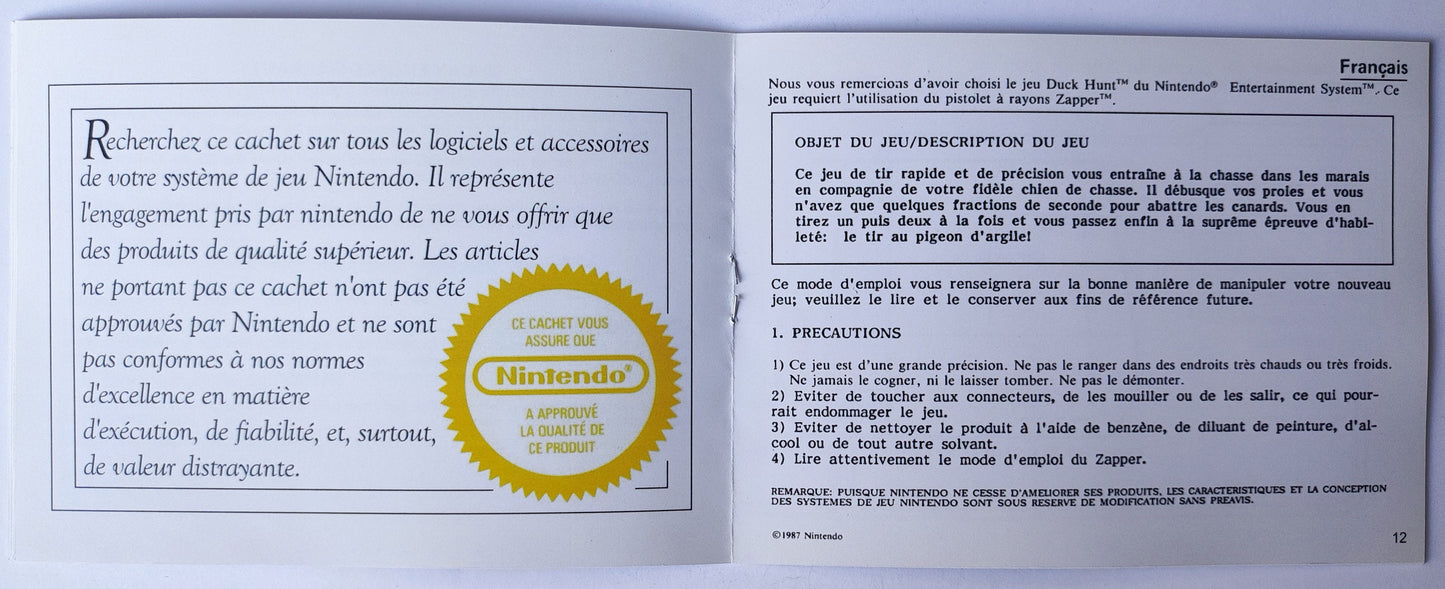 Notice Duck Hunt- ASD - NES - Français/Anglais -