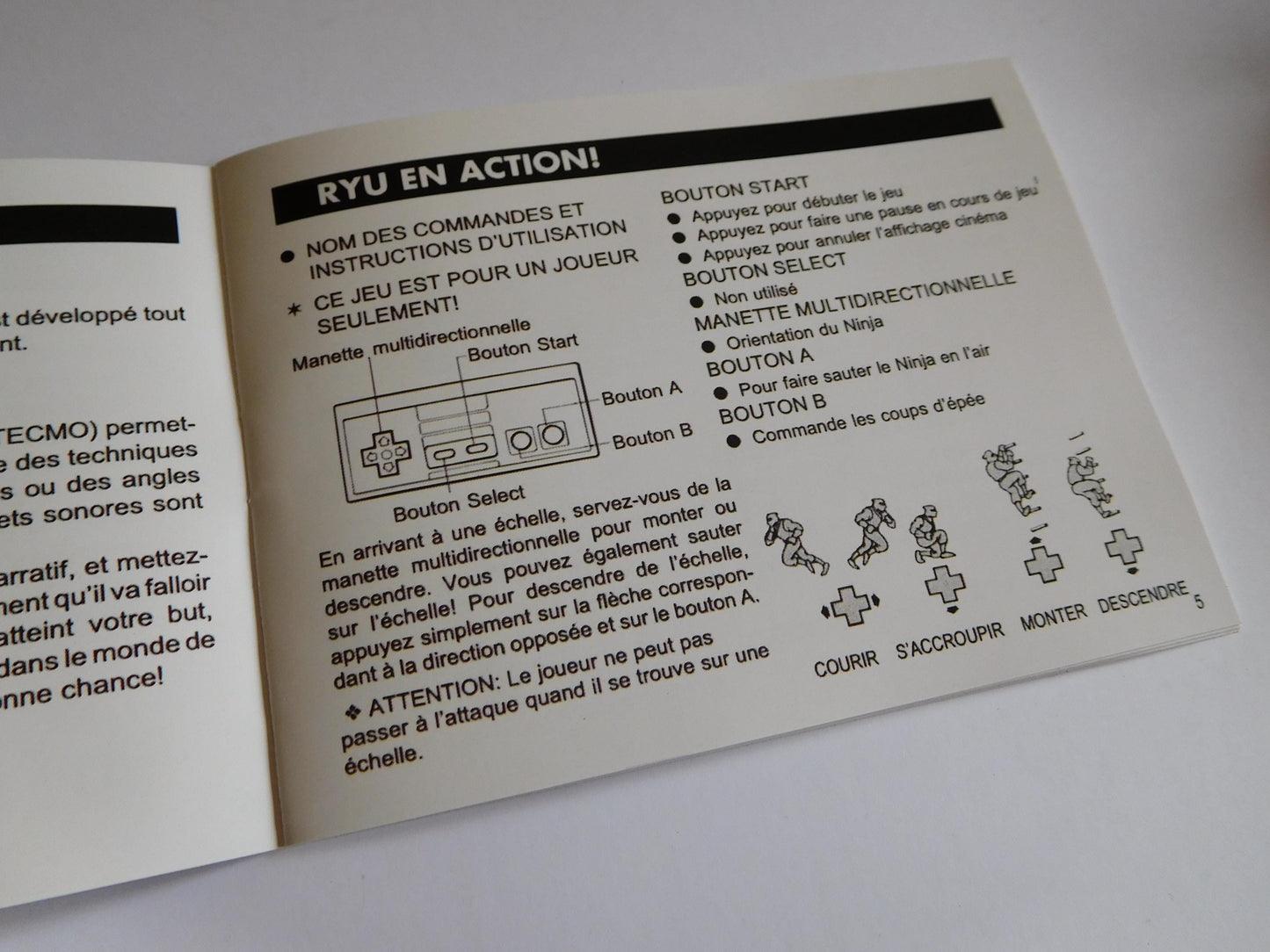 Notice Shadow Warrior NES - Français -