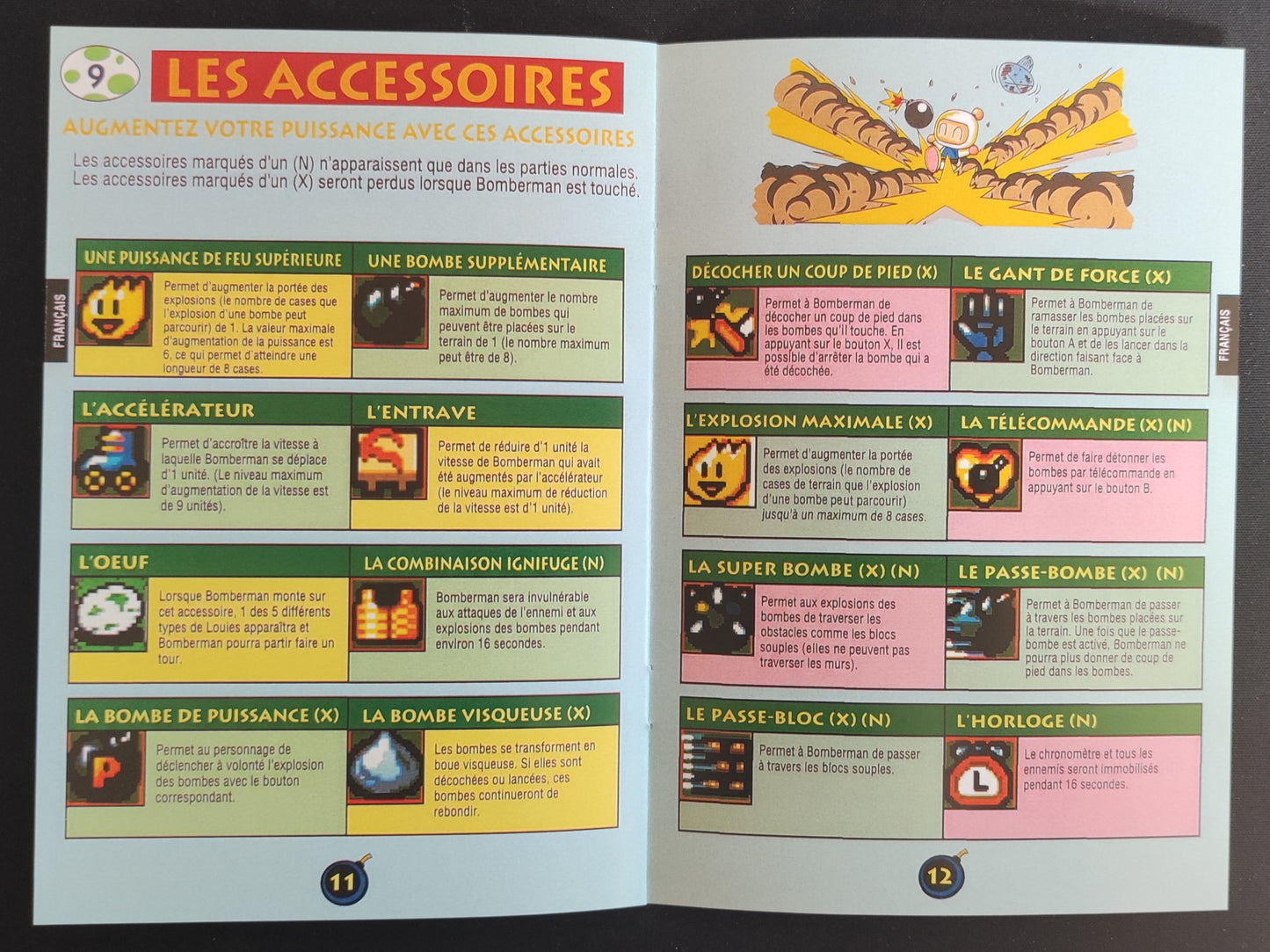 Notice d'instruction pour Super Bomberman 3 sur SNES, en français, avec texte clair et détails visibles.