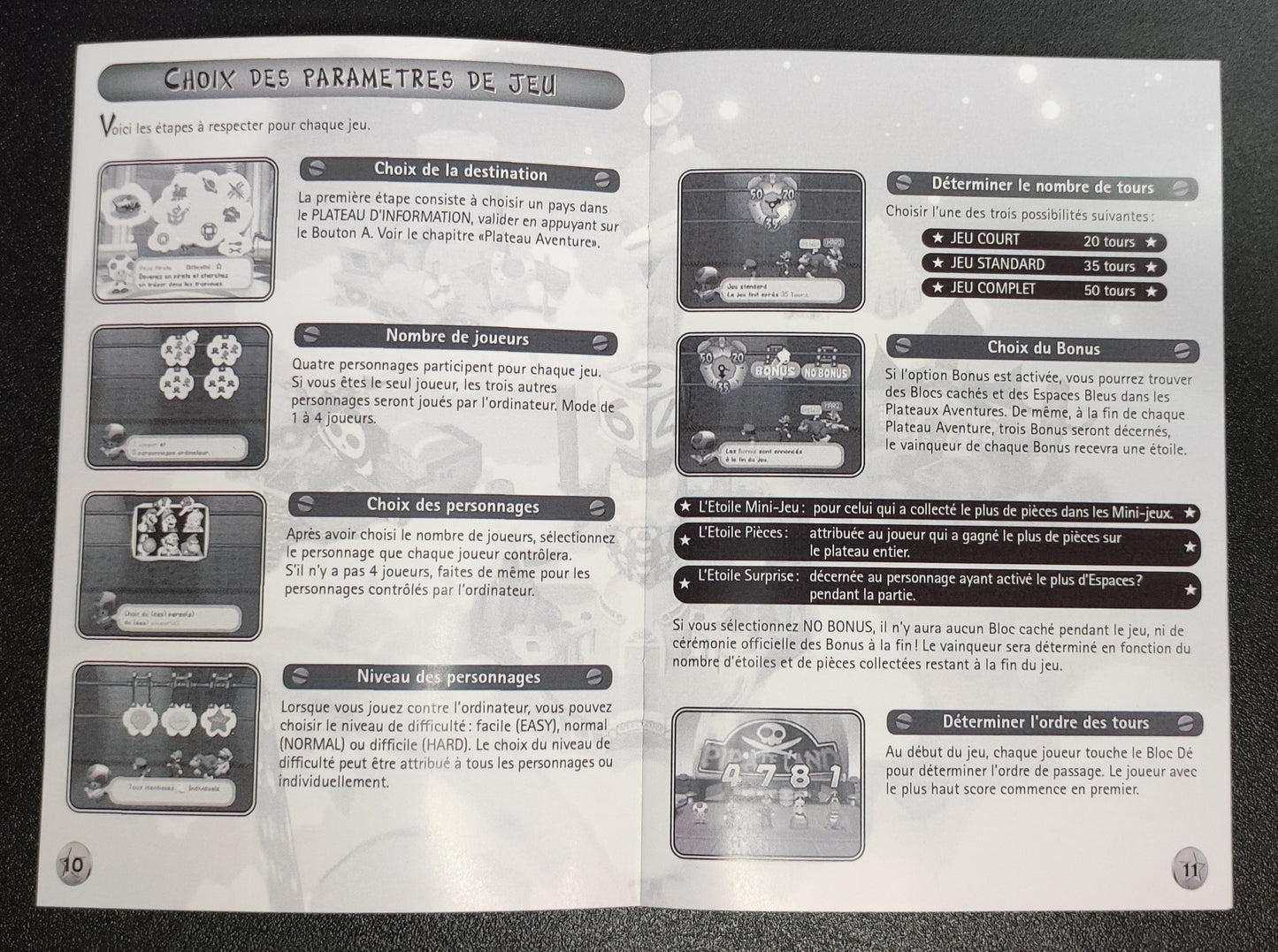 Notice en français pour Mario Party 2 sur Nintendo 64, reproduction de RGUNIVERSE, vue de la notice avec texte et illustrations.