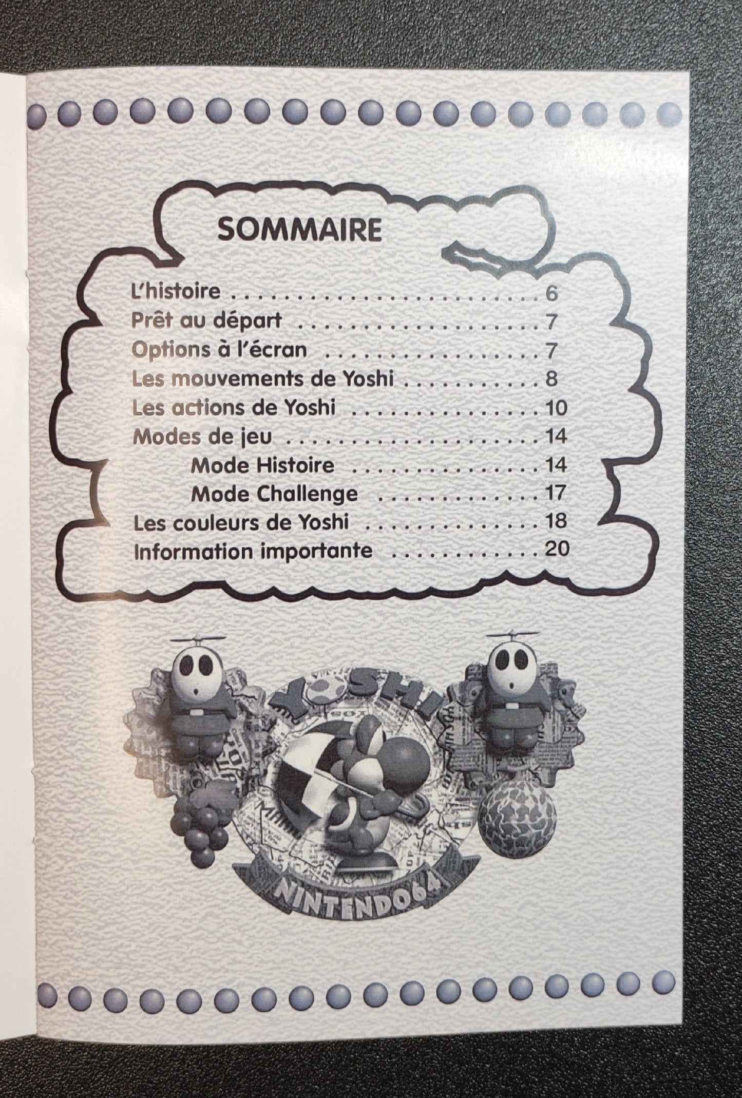 Notice Yoshi's Island pour Nintendo 64, reproduction en français, illustrée avec le logo coloré du jeu sur fond clair.