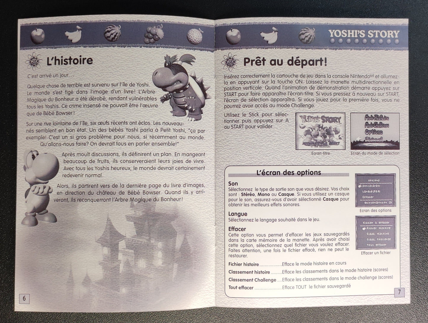 Notice Yoshi's Island pour Nintendo 64, en français, reproduction par RGUNIVERSE, illustrant le jeu vidéo classique.