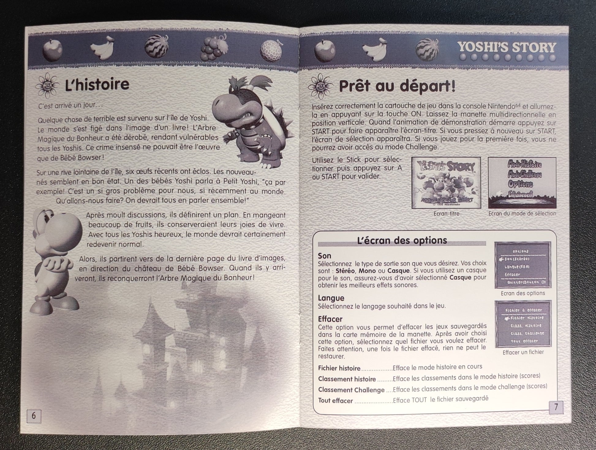 Notice Yoshi's Island pour Nintendo 64, en français, reproduction par RGUNIVERSE, illustrant le jeu vidéo classique.