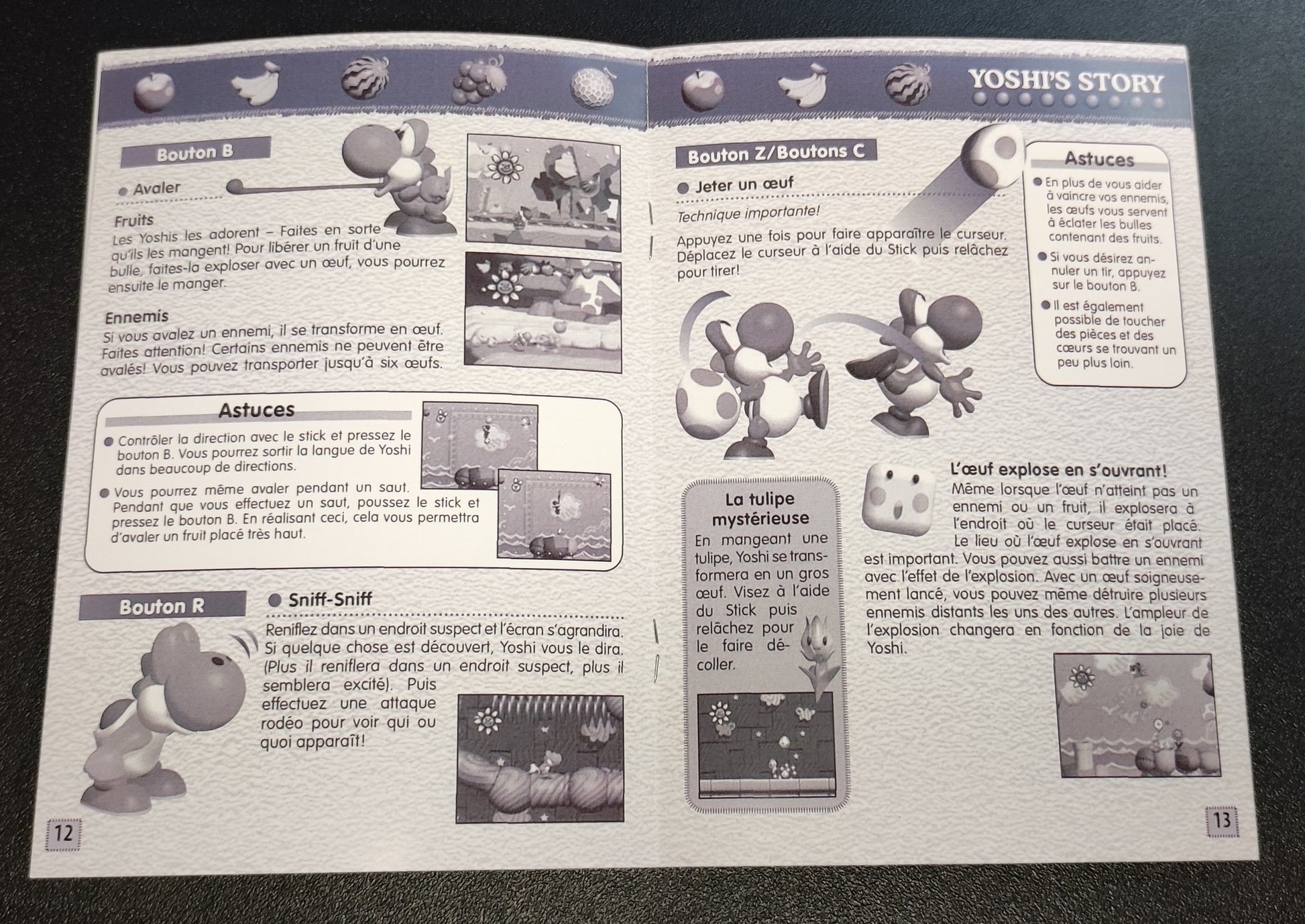 Notice Yoshi's Island pour Nintendo 64 en français, reproduction, illustrant la couverture du jeu Yoshi's Island sur N64.