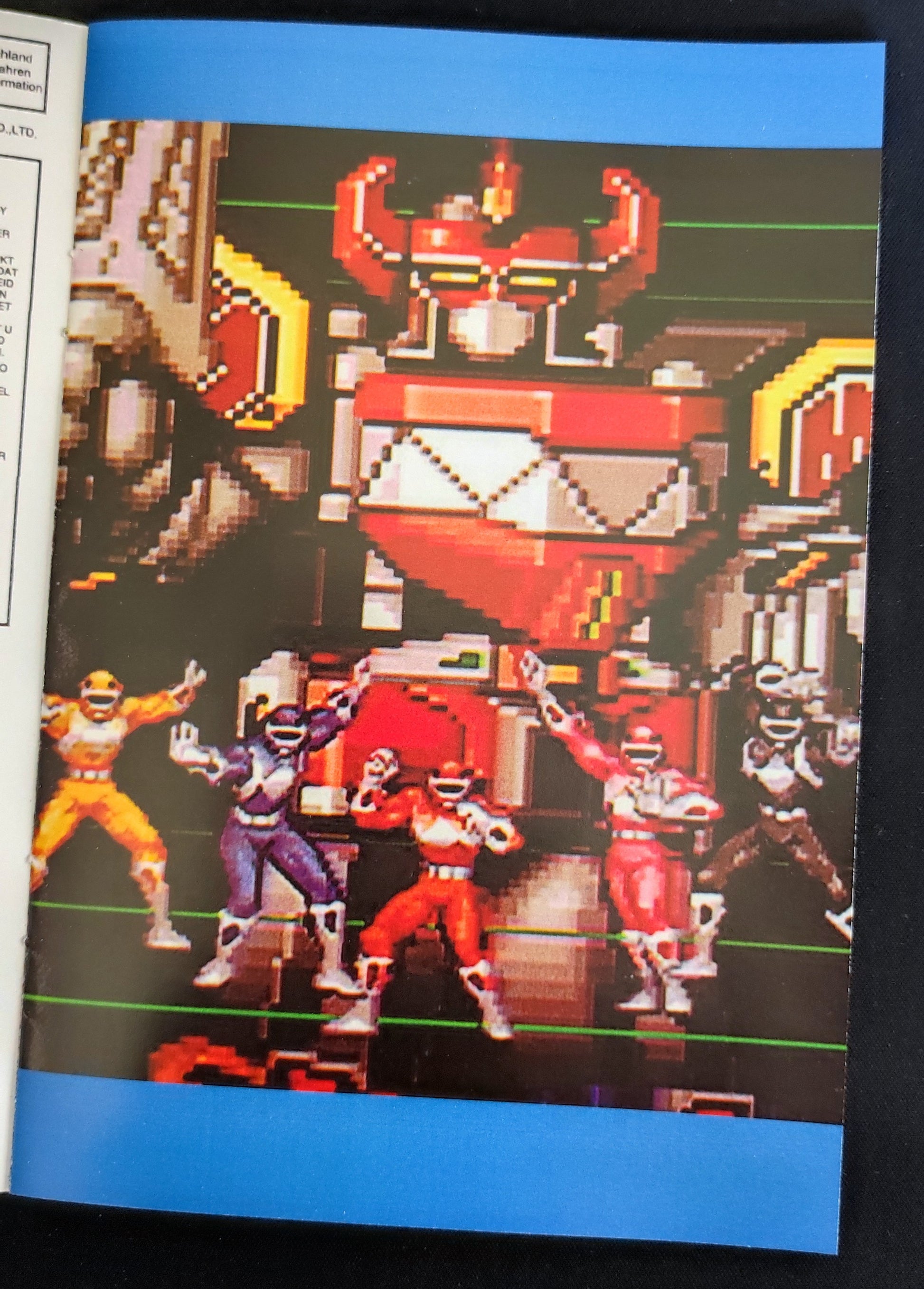 Notice Power Rangers SNES en français, affichage clair avec logo Power Rangers et détails du jeu sur fond coloré.