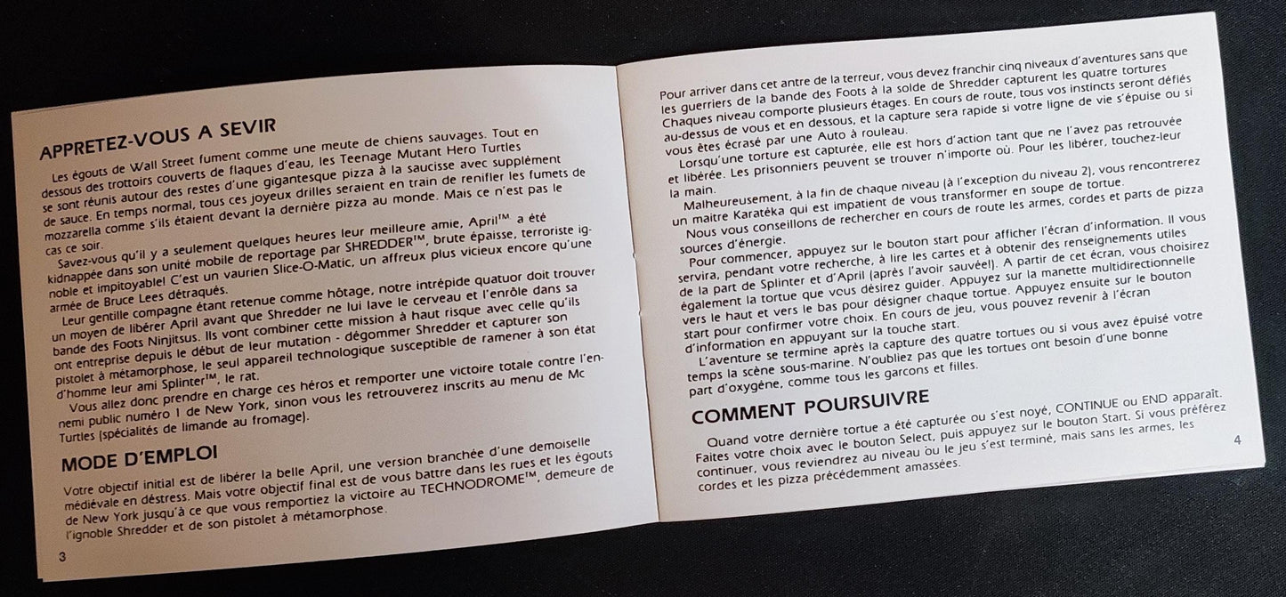 Notice Teenage Mutant Hero Turtles - NES - Français -