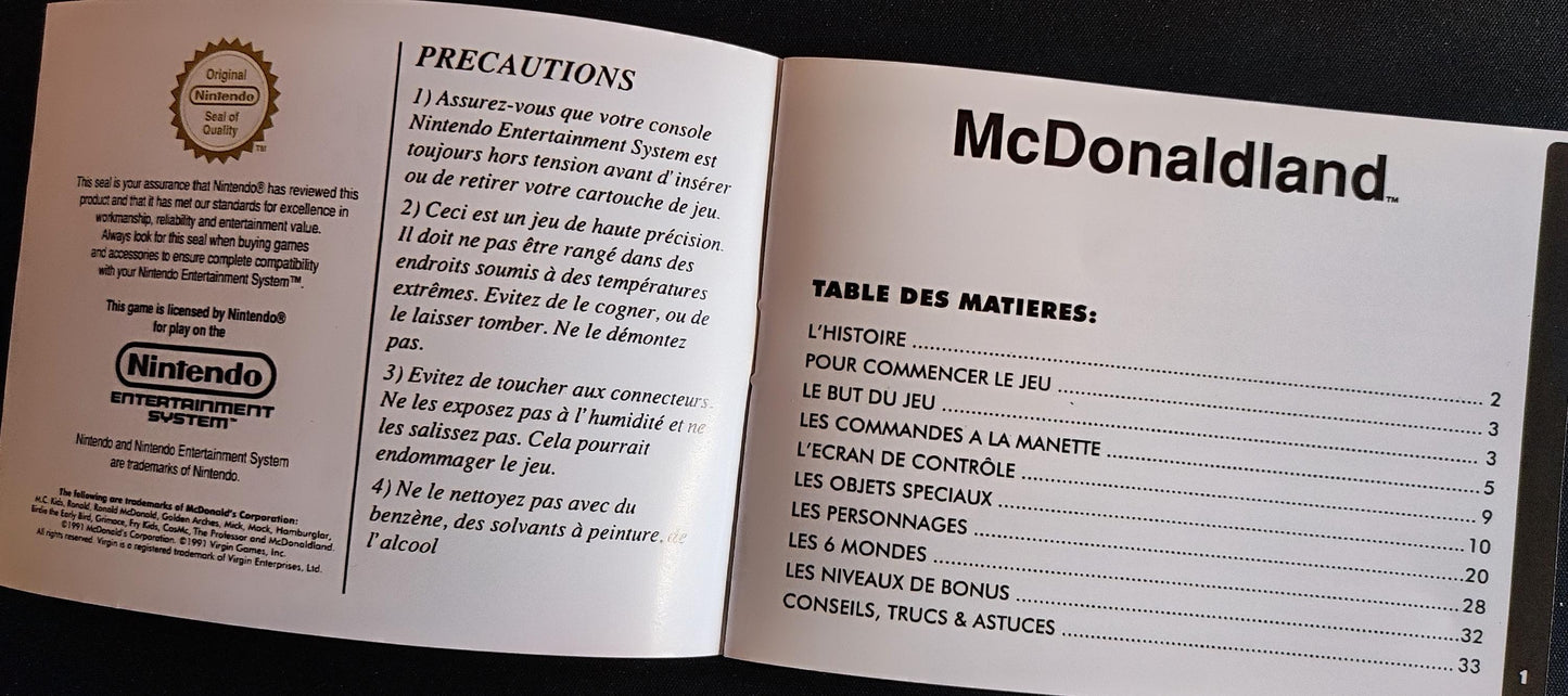 Notice McDonaldland NES - Français -
