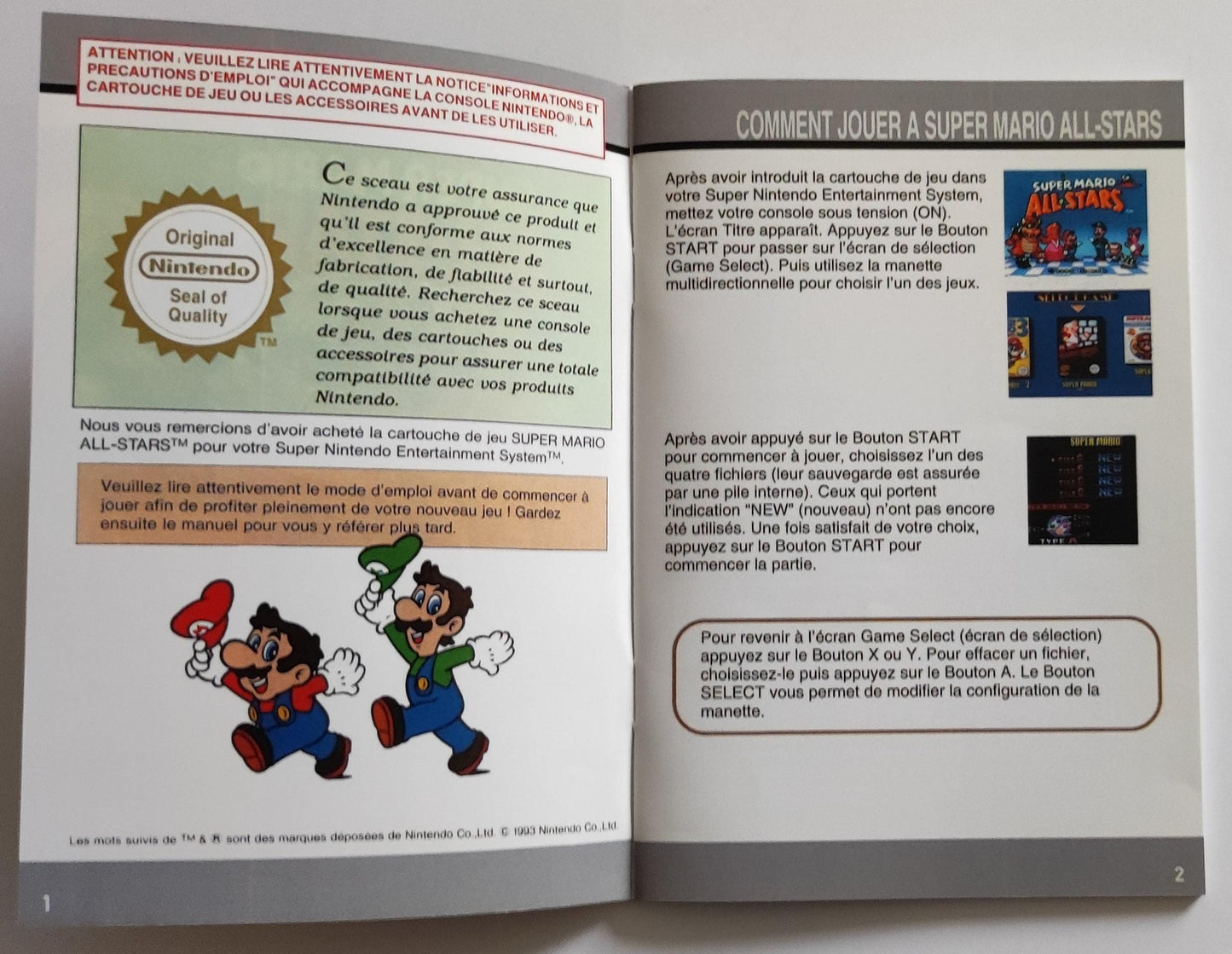 Notice Super Mario All-Stars SNES - Français -