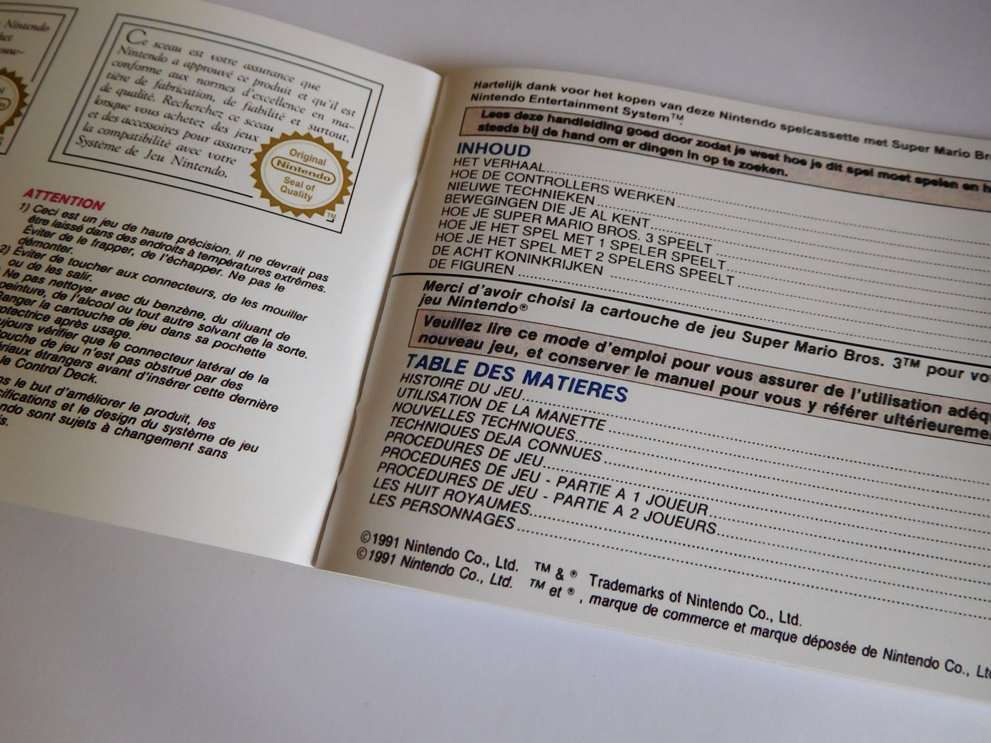 Notice Super Mario Bros. 3 - NES - Français / Néerlandais -