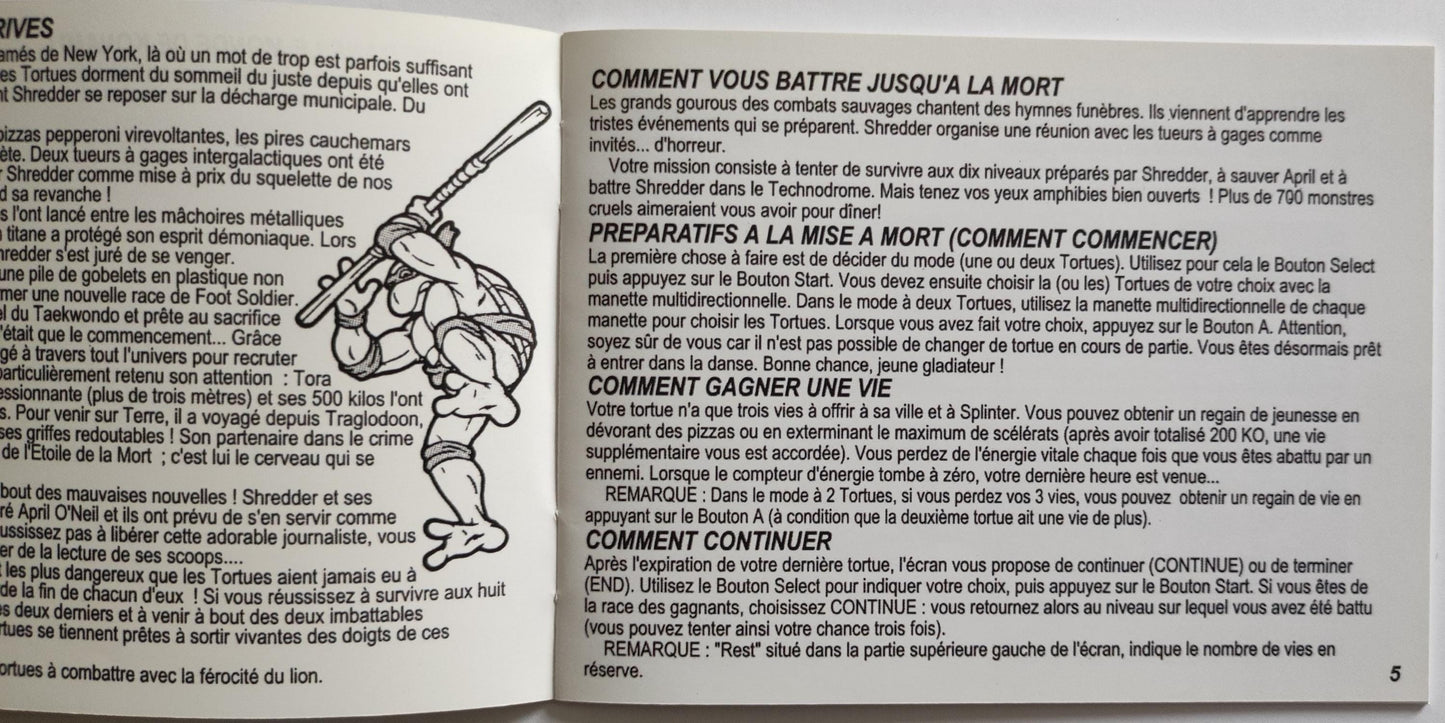 Notice Teenage Mutant Hero Turtles II: The Arcade Game NES - Français -